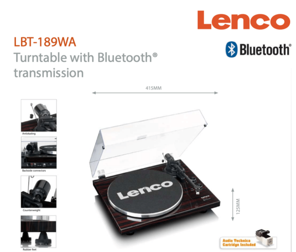 LENCO LBT-189 - GIRADISCHI 33/45 RPM con Bluetooth